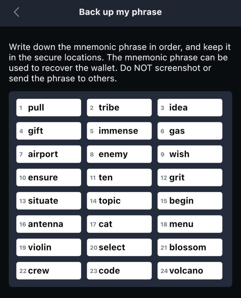 Crypto storage, custody and security 1 Example of a Mnemonic Phrase