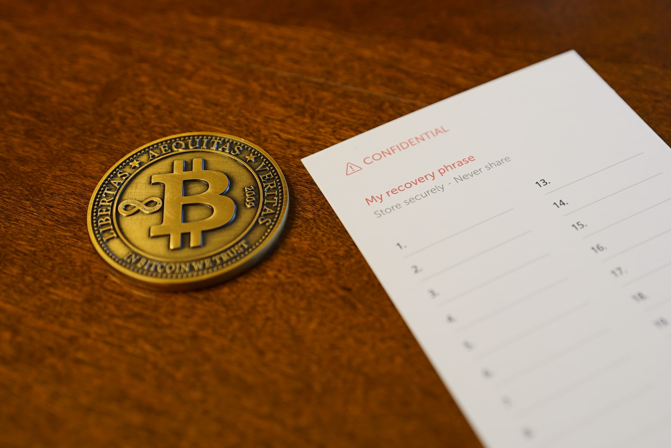 Crypto Seed Storage Recovery Sheet with a Bitcoin