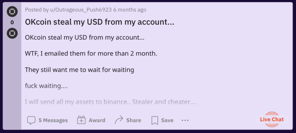 okcoin complaint stole usd from account